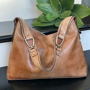Vegan leather shoulder bag, handbag, purse, tan, gold, weathered leather look